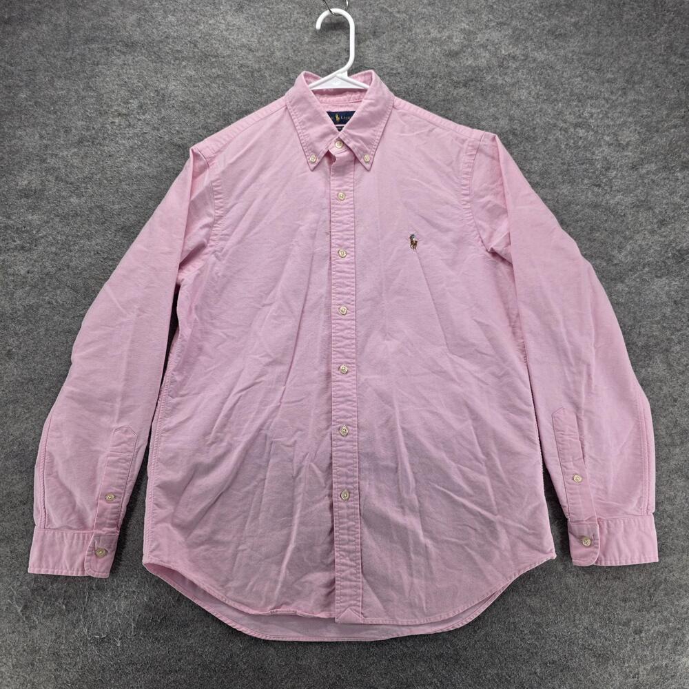 Ralph Lauren Shirt Mens M Pink Solid Long Sleeve Button Up Classic Fit Cotton